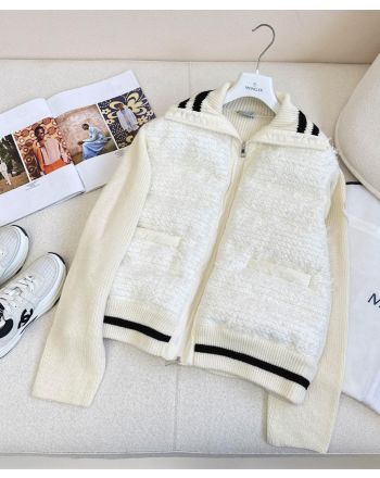 Moncler Women's Woven Patchwork Down Jacket White