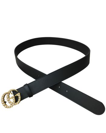 Gucci Leather belt with pearl Double G Black