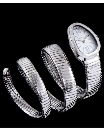 Bvlgari Sliver tone Stainless Steel Diamond Watch White