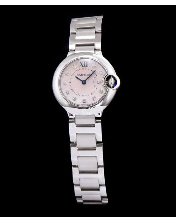 Cartier Ballon Bleu Silver Diamond Dial Ladies Watch Pink