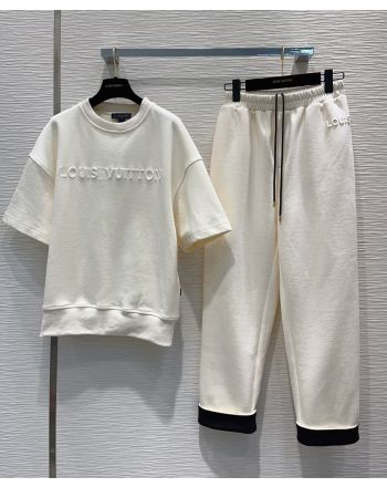 Louis Vuitton Women's Short-sleeved Sweatshirt And Pants Suit Cream