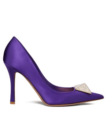 Valentino Women's One Stud Satin Pump With Stud And Crystals 100MM Purple