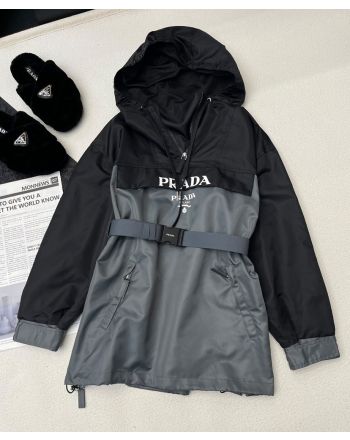 Prada Women's Nylon Paneled Hooded Jacket Black
