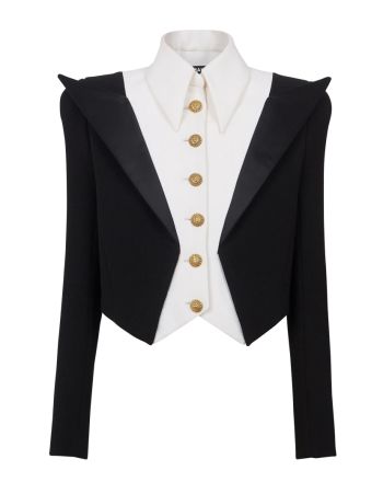 Balmain Women's Cropped 6-button Crepe Jacket Black